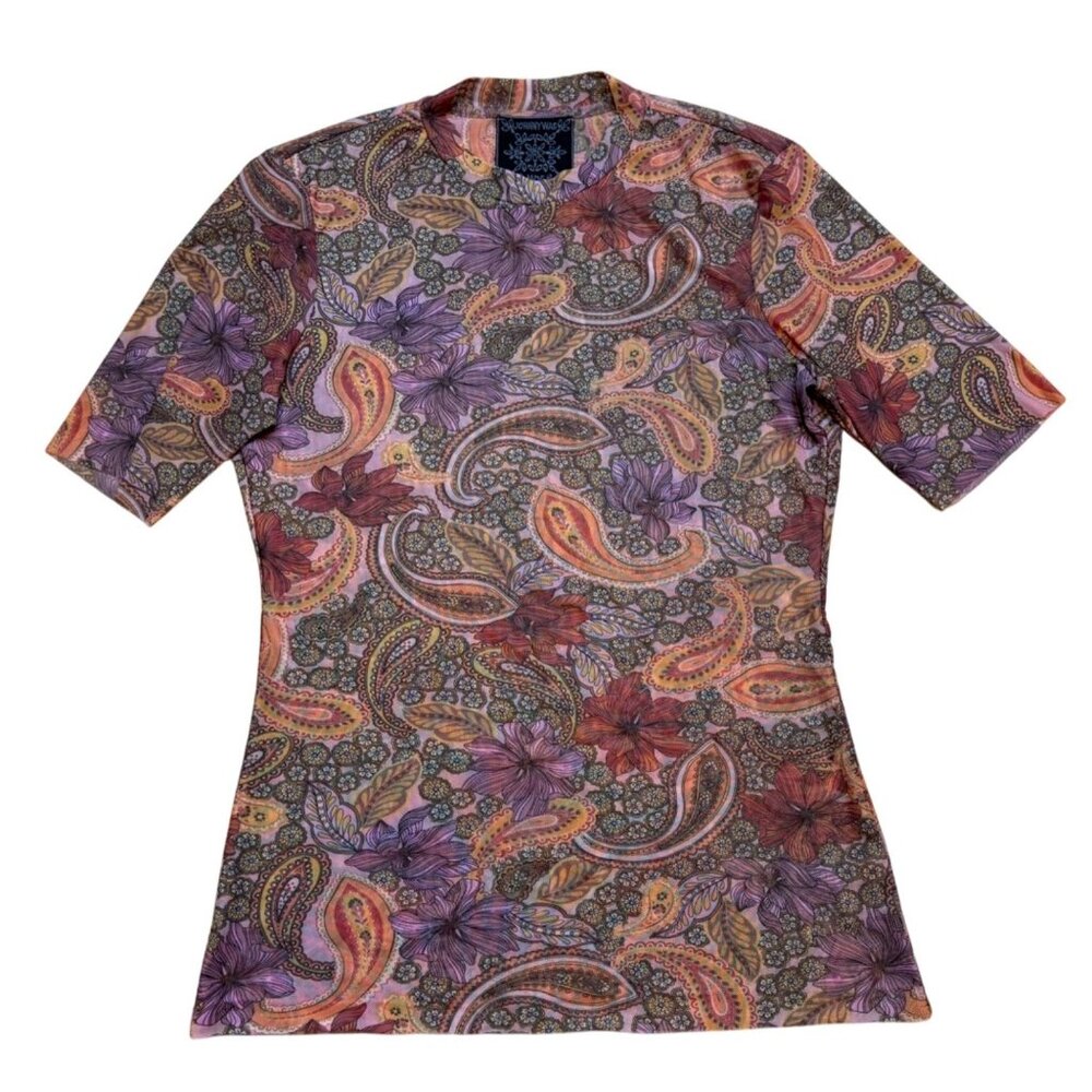 Johnny Was Paisley Floral Short Sleeve Top in Purple, Pink & Orange
